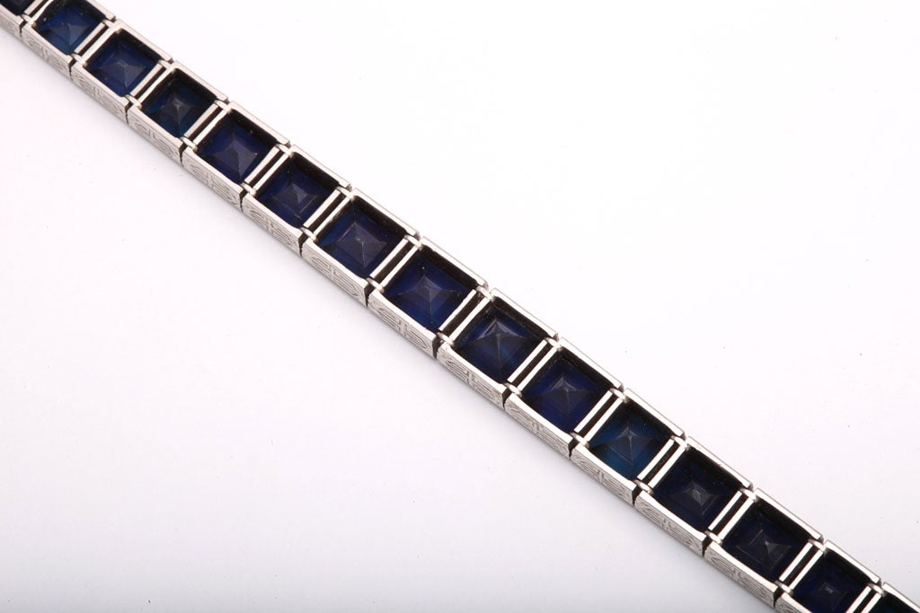 Incredible Art Deco Sapphire Platinum Straight Line Bracelet 1