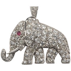 Diamond Platinum Elephant Pin/Pendant