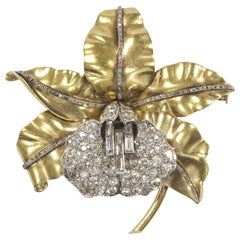 French Diamond Gold Flower Pin