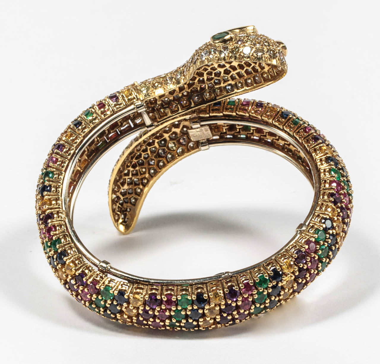 Multi Gem-Set Gold Snake Bangle by Demner In Good Condition For Sale In New York, NY