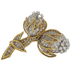 Diamond Gold Flower Pin with Detachable Yellow Gold Cage