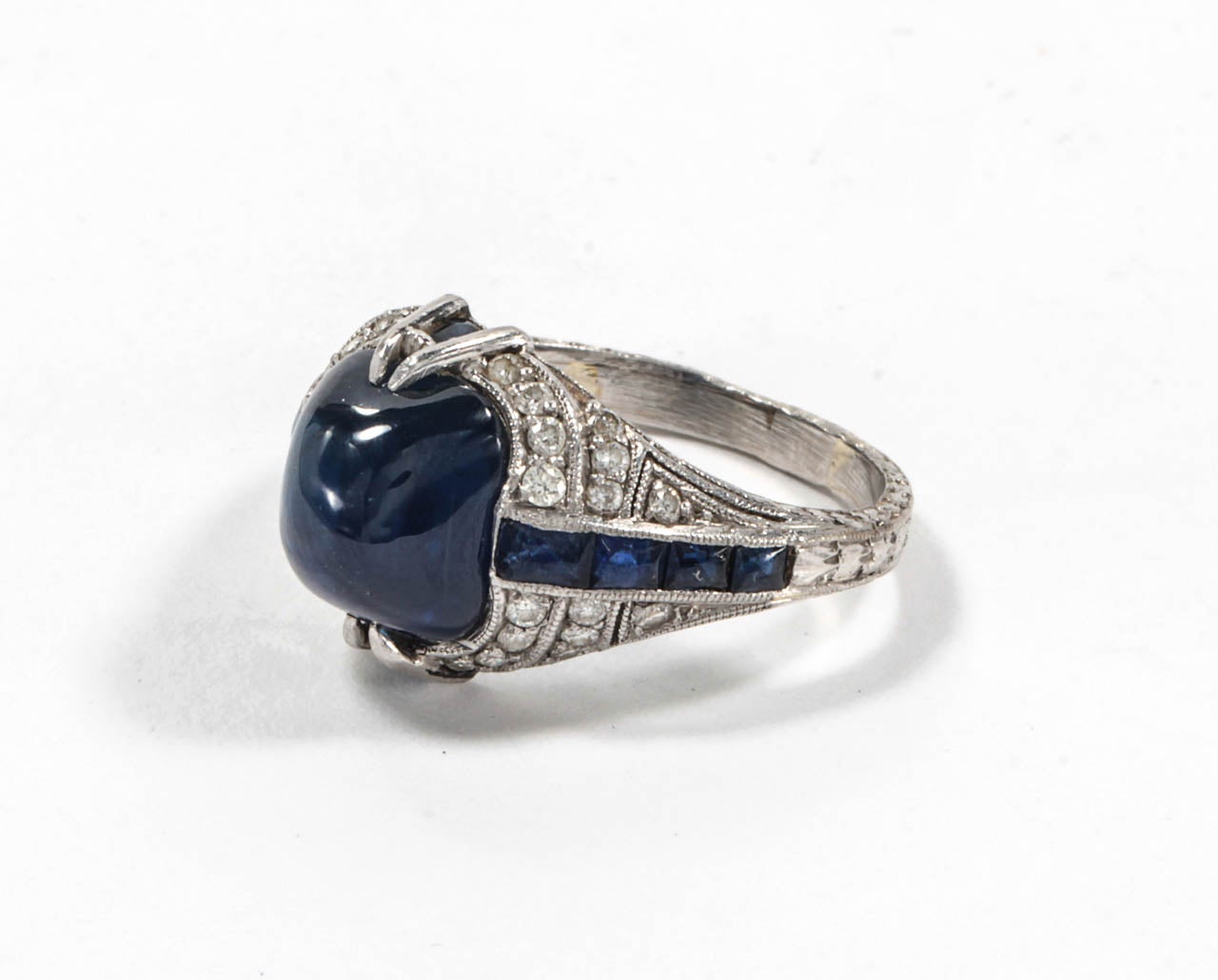 Women's Sapphire Platinum Diamond Ring 1920s