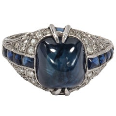Sapphire Platinum Diamond Ring 1920s