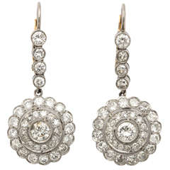 Edwardian Diamond Platinum Pendant Drop Rosette Floral Design Earrings
