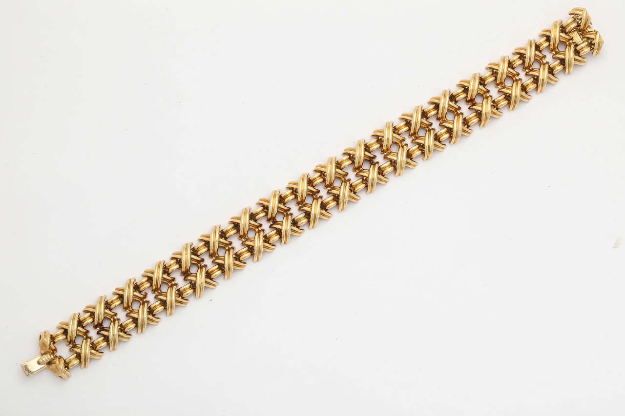 1980s Tiffany and Co. Reversible and Flexible Gold Double Row X ...