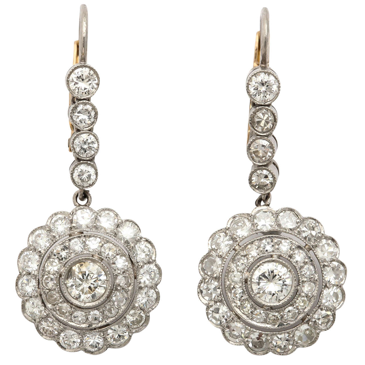 Edwardian Diamond Platinum Pendant Drop Rosette Floral Design Earrings ...