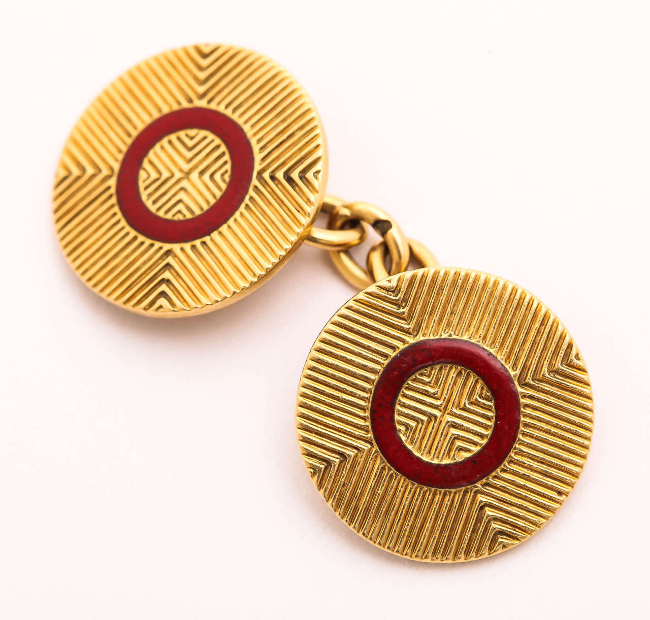 Men's French Art Deco Red Enamel Gold Cufflinks For Sale