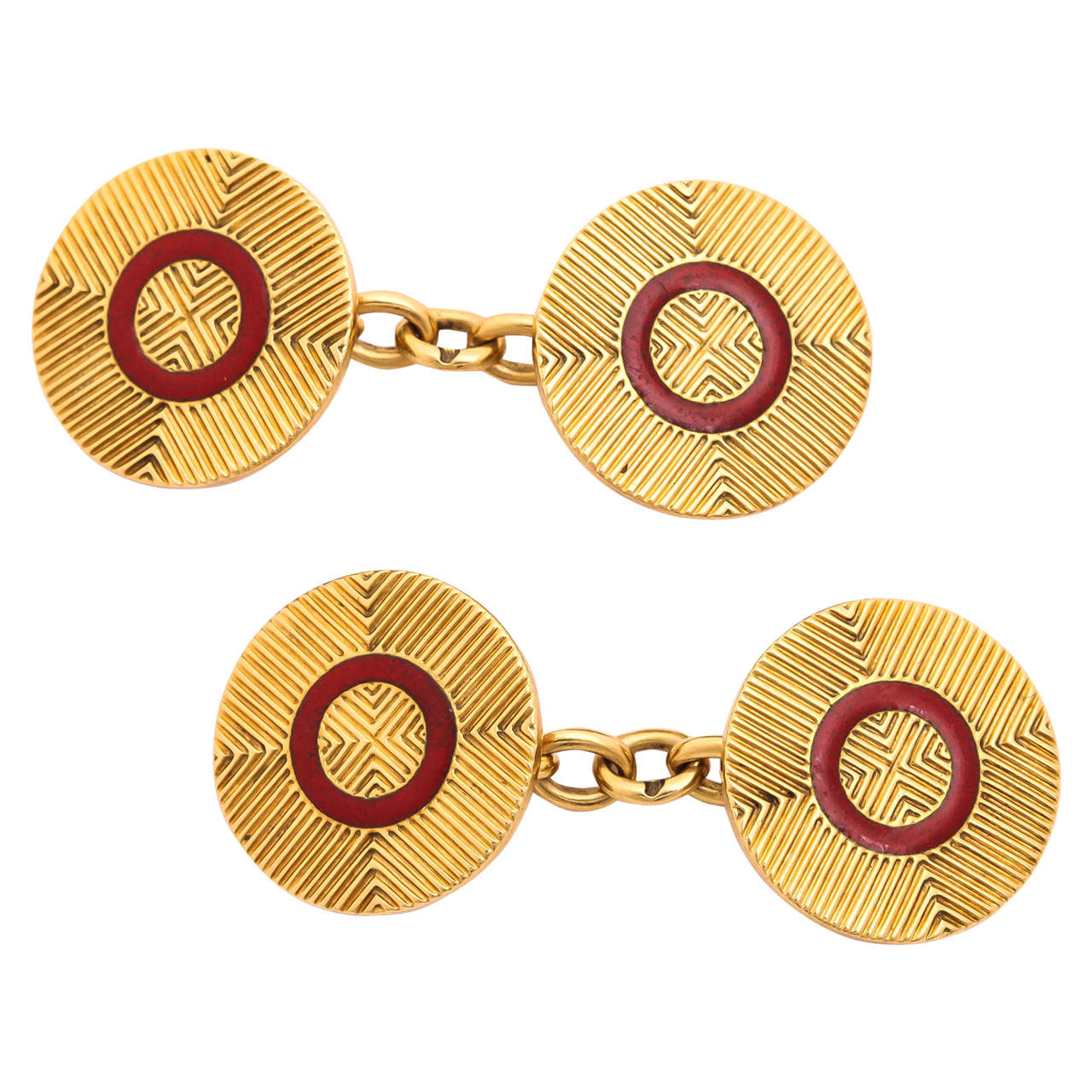 French Art Deco Red Enamel Gold Cufflinks For Sale