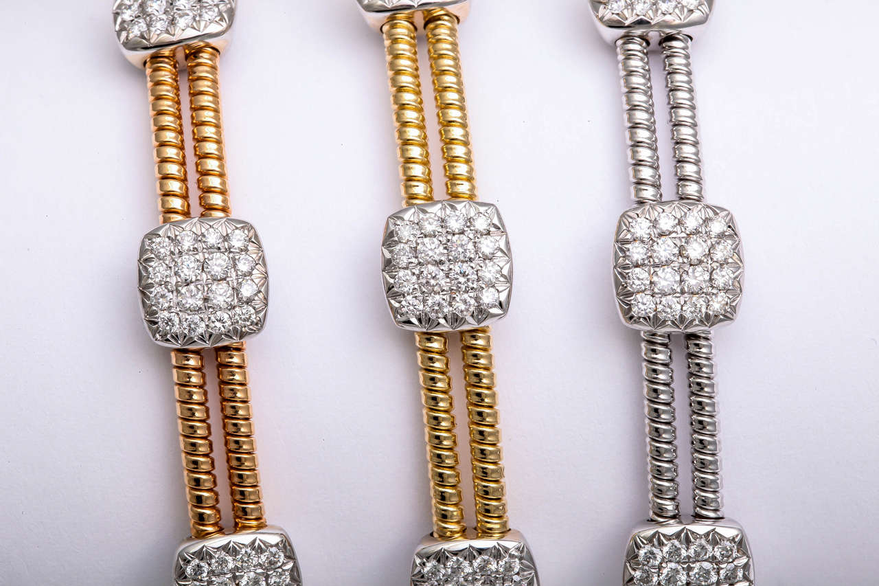 Women's Set of Diamond and Gold Bangles For Sale