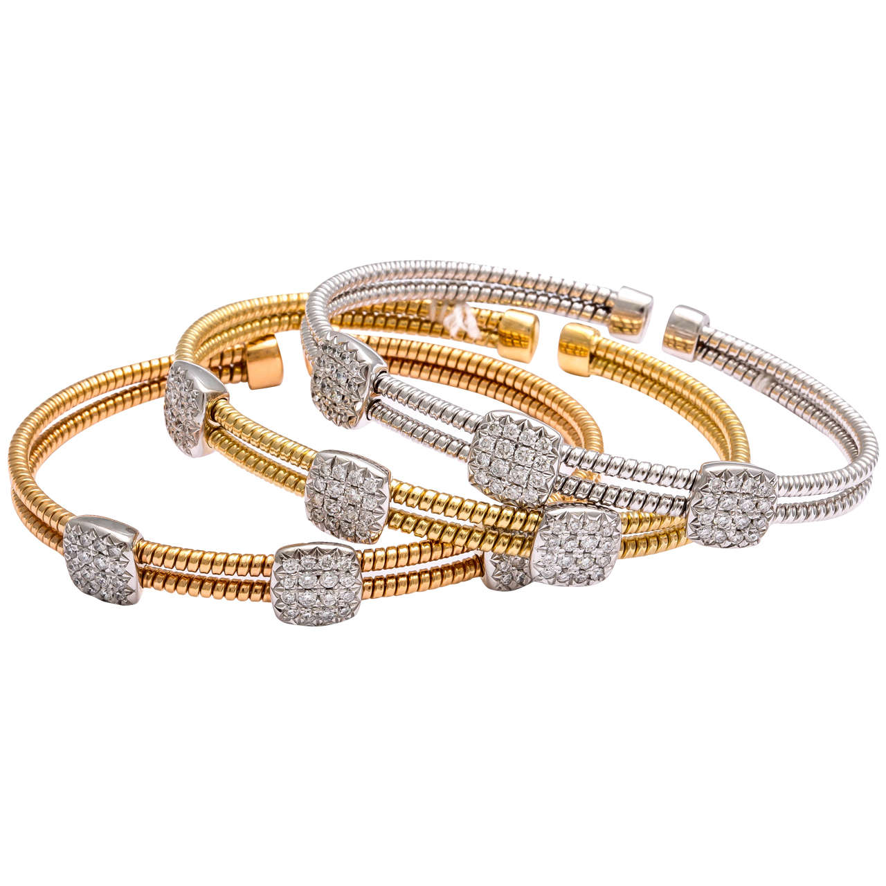 Set of Diamond and Gold Bangles For Sale