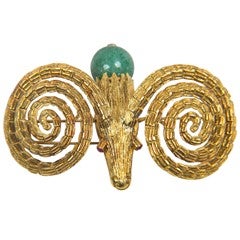 Ca 1960's Ram's Head 18 kt Gold Brooch Presented by Carol Marks