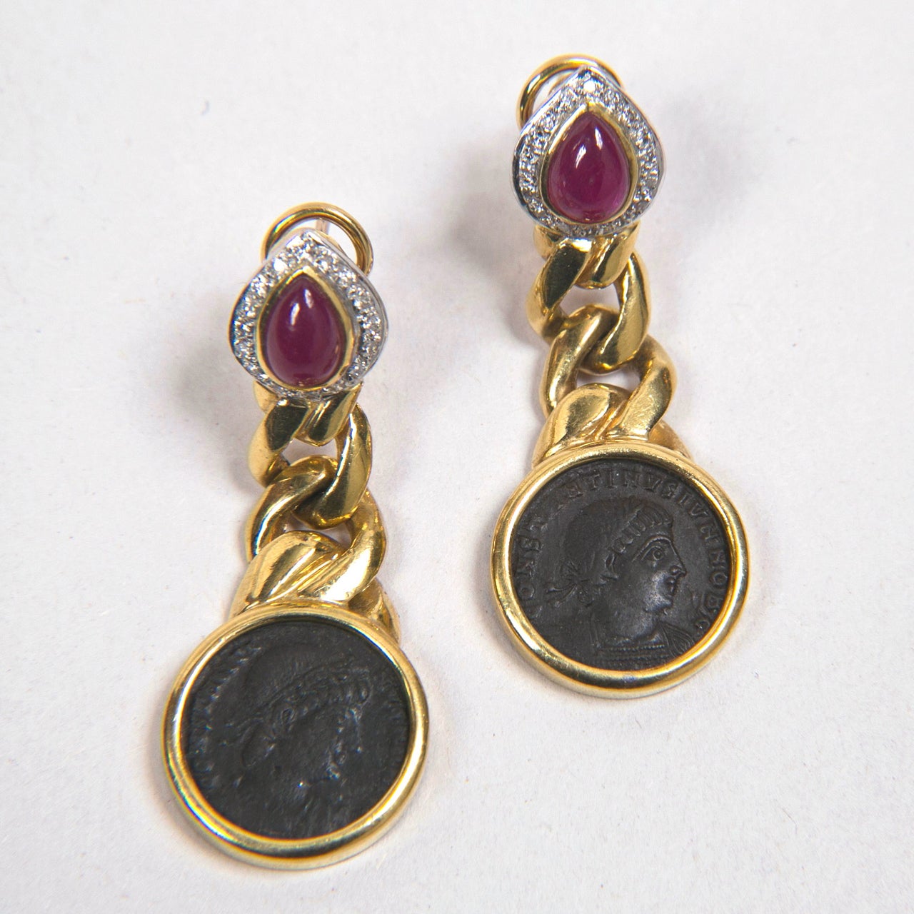 Pair of Italian Gold Earrings With Roman Coins 2