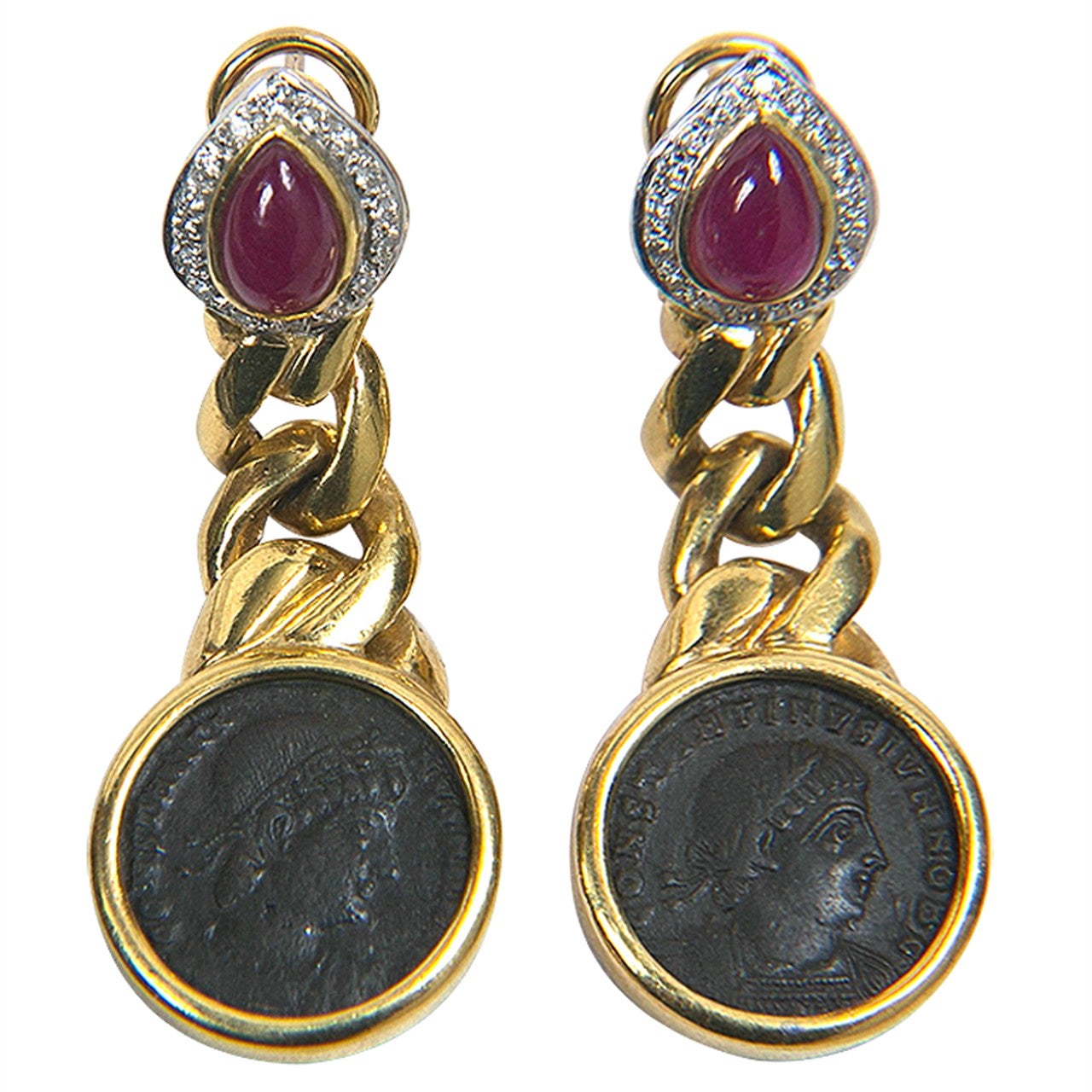 Pair of Italian Gold Earrings With Roman Coins