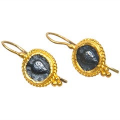 Pair of Ancient Roman Coin 24kt Gold  Earrings