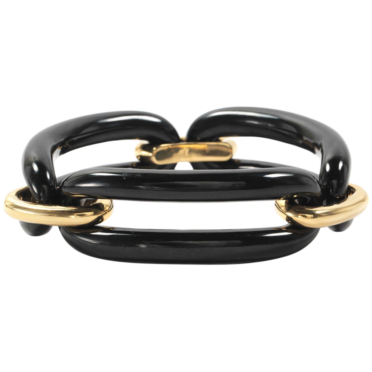 Yellow Gold and Onyx Link Bracelet For Sale