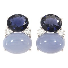Large GUM DROP™ Earrings with Iolite and Cabochon Chalcedony and Diamonds 5