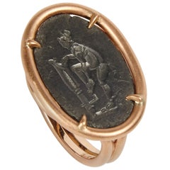 Maison Auclert Paris Pink Gold Ring with Roman Engraved Silver