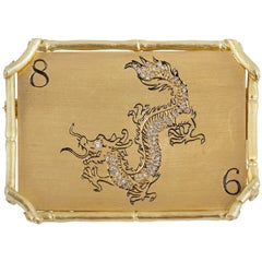 Modern Enamel Diamond Gold Chinese Dragon Brooch