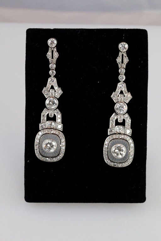 Amazing Art Deco Rock Crystal Diamond Platinum Earrings In Excellent Condition In Calabasas, CA