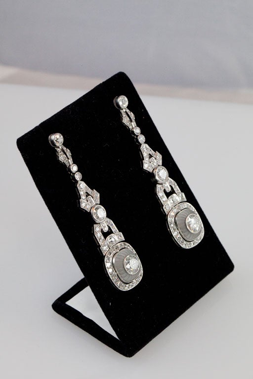 Women's Amazing Art Deco Rock Crystal Diamond Platinum Earrings
