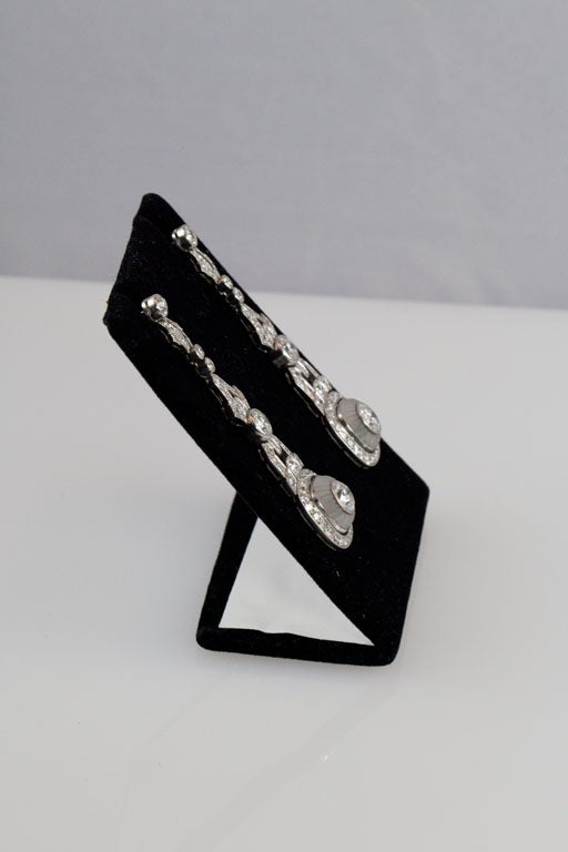 Amazing Art Deco Rock Crystal Diamond Platinum Earrings 1