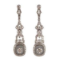 Antique Amazing Art Deco Rock Crystal Diamond Platinum Earrings