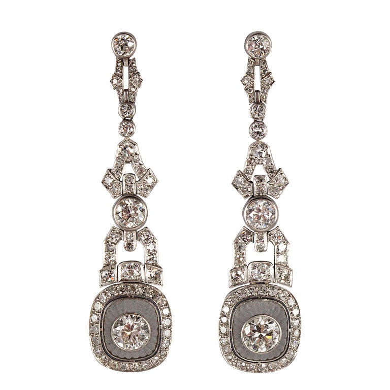 Amazing Art Deco Rock Crystal Diamond Platinum Earrings