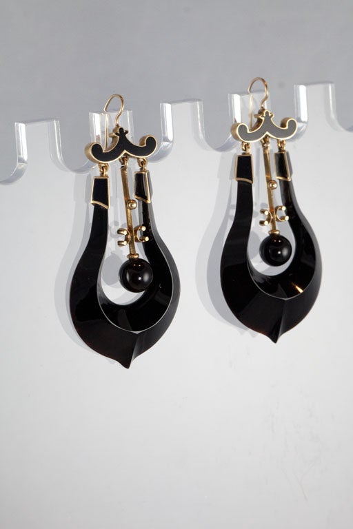 Victorian Black Enamel Onyx Gold Earrings In Excellent Condition For Sale In Calabasas, CA