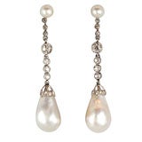 Edwardian Platinum, Diamond & Natural Pearl Earrings