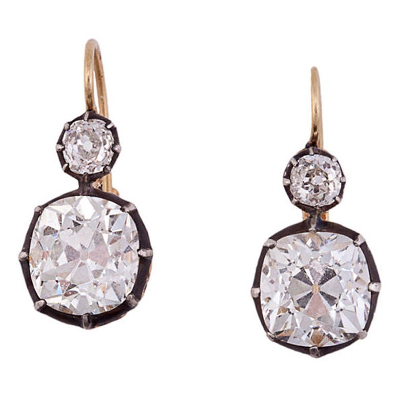 Victorian Diamond Two-Stone Gold Silver Earrings For Sale