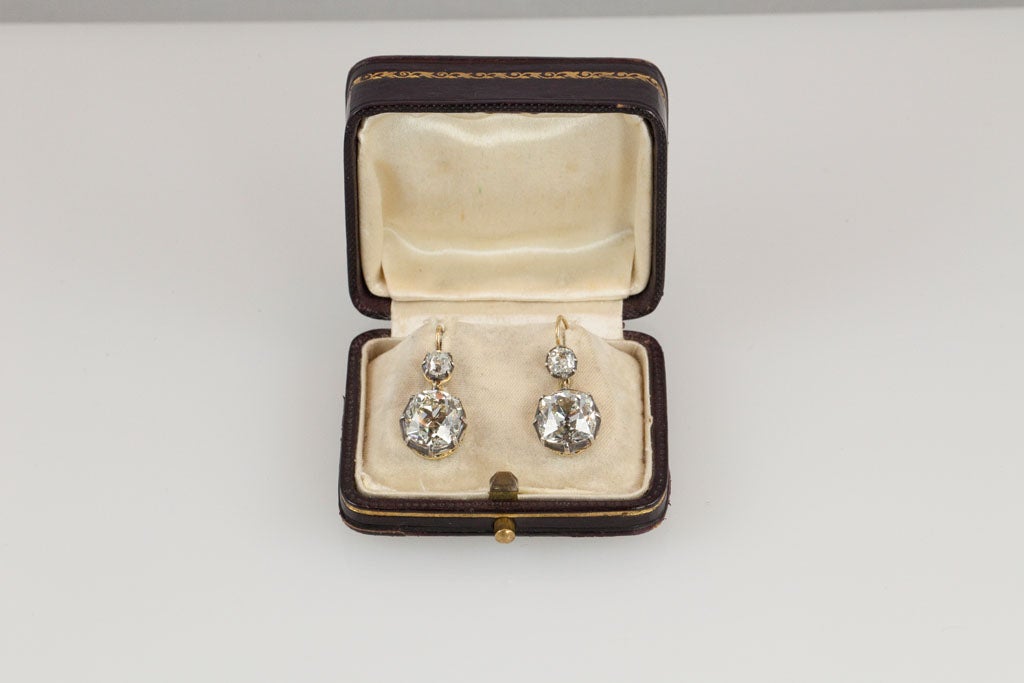 Victorian Diamond Two-Stone Gold Silver Earrings For Sale 1