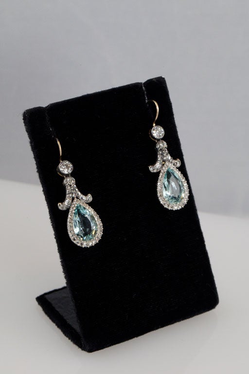 Edwardian Diamond Aquamarine Platinum Earrings For Sale at 1stDibs
