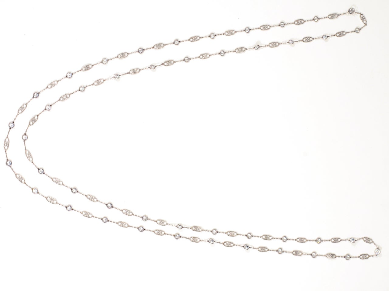 Diamond Platinum Long Chain Necklace 2