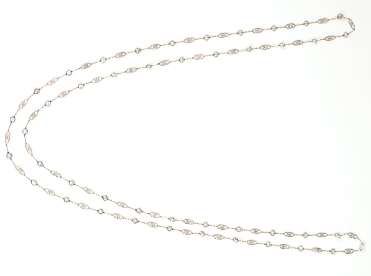 Diamond Platinum Long Chain Necklace 3