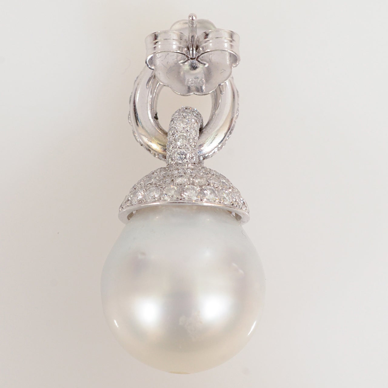 Cultured Pearl Diamond Earrings For Sale 2