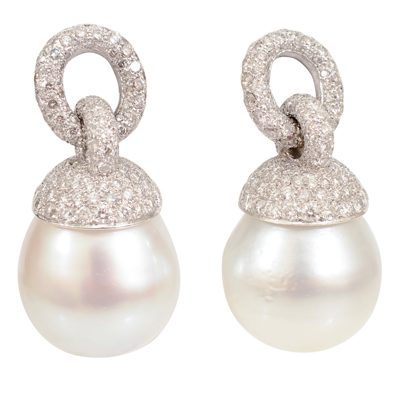 Cultured Pearl Diamond Earrings For Sale