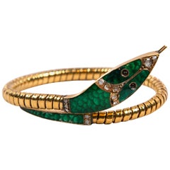 Victorian Gold and Enamel Serpent Bracelet with Diamond and Rubies Presented by Carol Marks