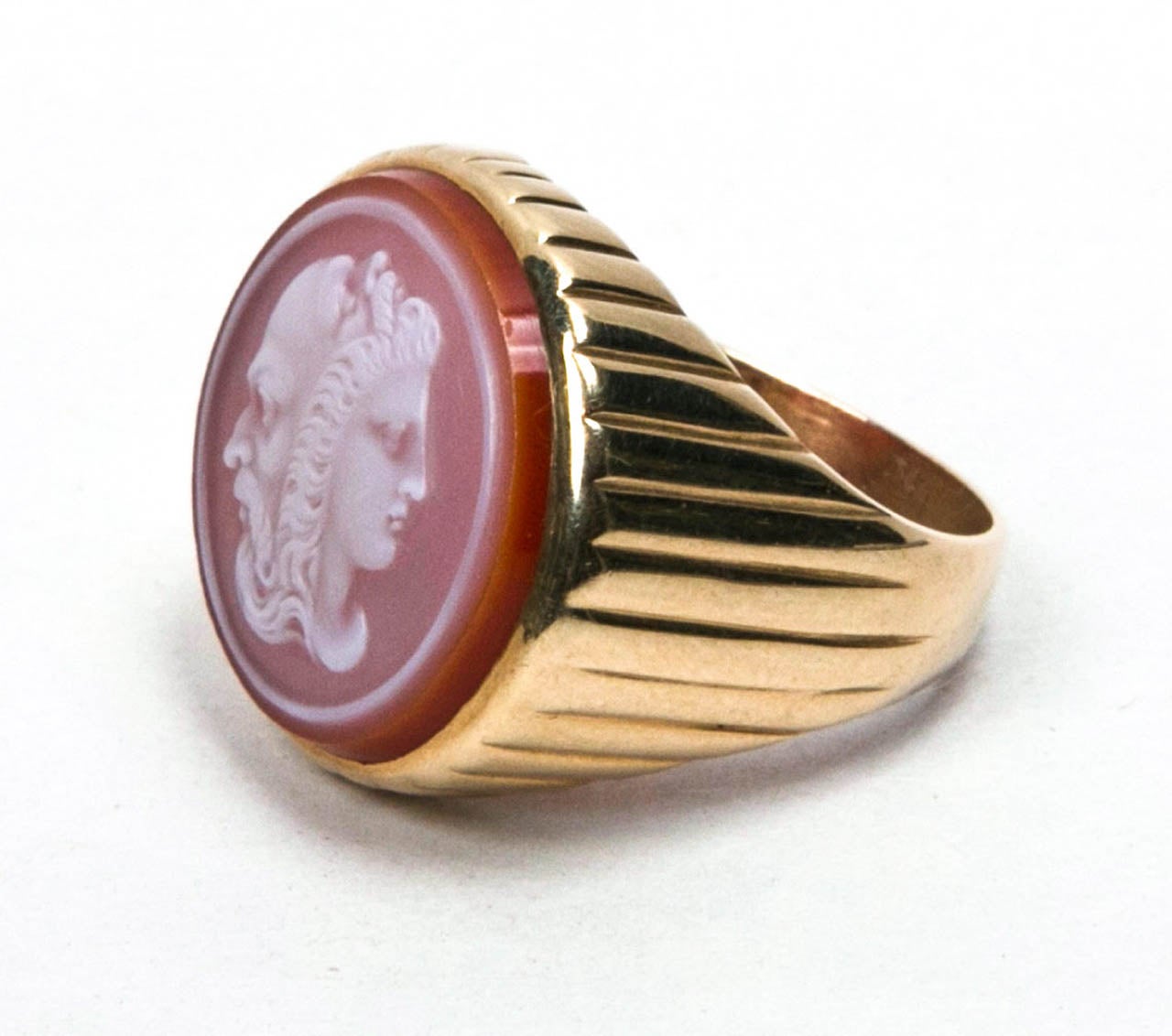 Late 19th c Cameo Ring with Rare Three Headed Depiction Presented by Thought Agency