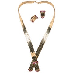 1940's Gold, Ruby and Diamond Necklace and Earring Set Presented by Carol Marks