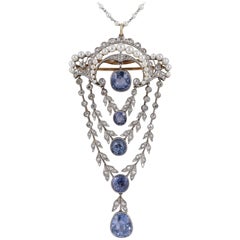 Edwardian Ceylon Sapphire Pearl Diamond Platinum Belle Époque Pendant