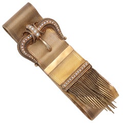 Antique Victorian Slide Tassel And Pearl Gold Bracelet