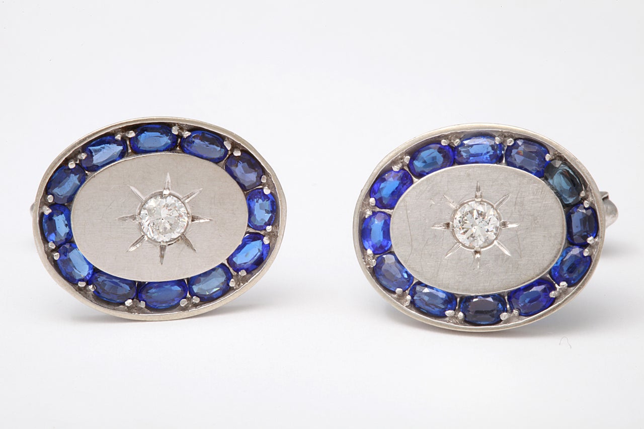 LUCIEN AND PICCARD Gold And Diamond Sapphire Cufflinks