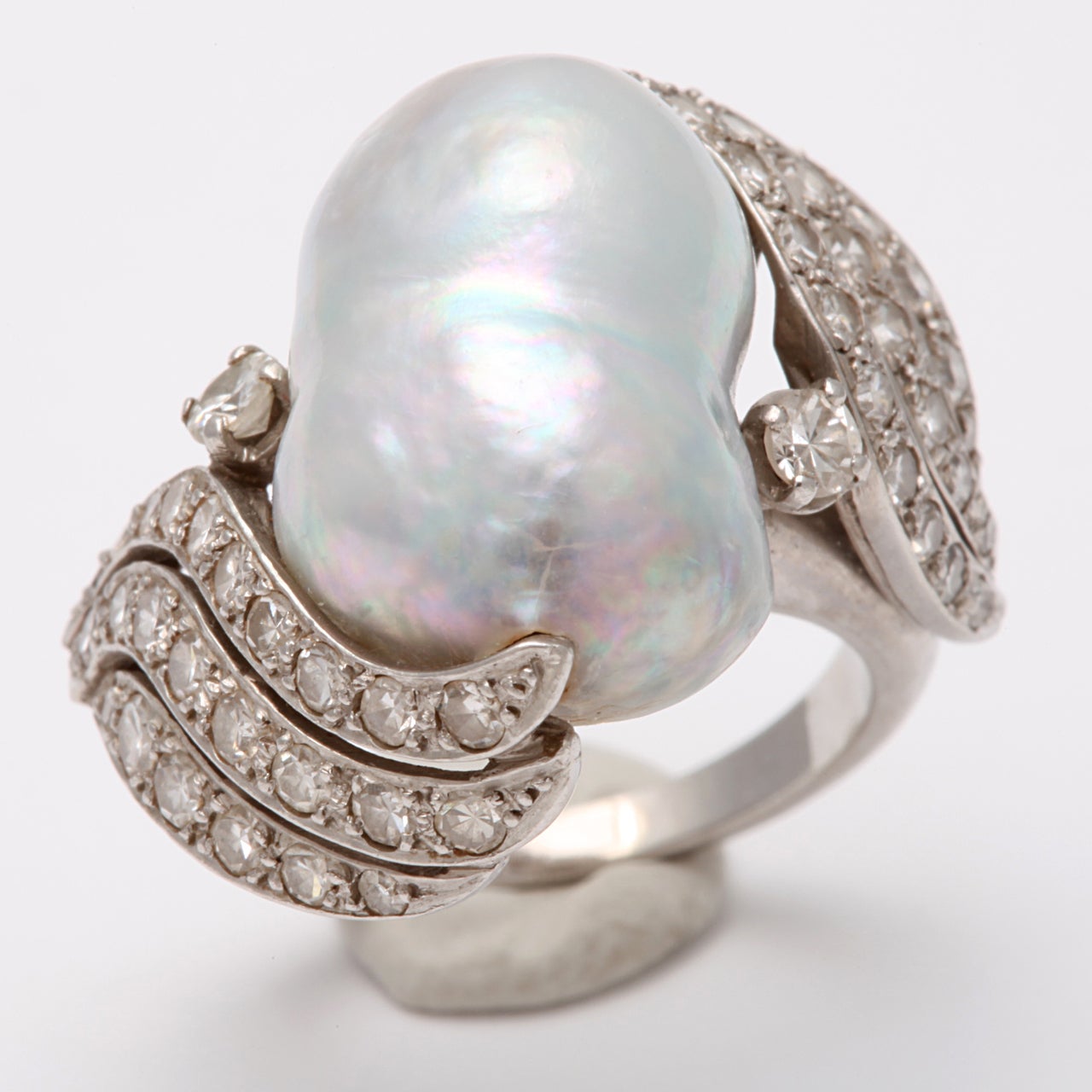 Large South Sea Baroque Pearl And Diamond Ring