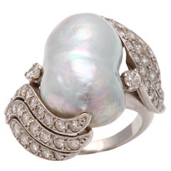 Large South Sea Baroque Pearl And Diamond Ring