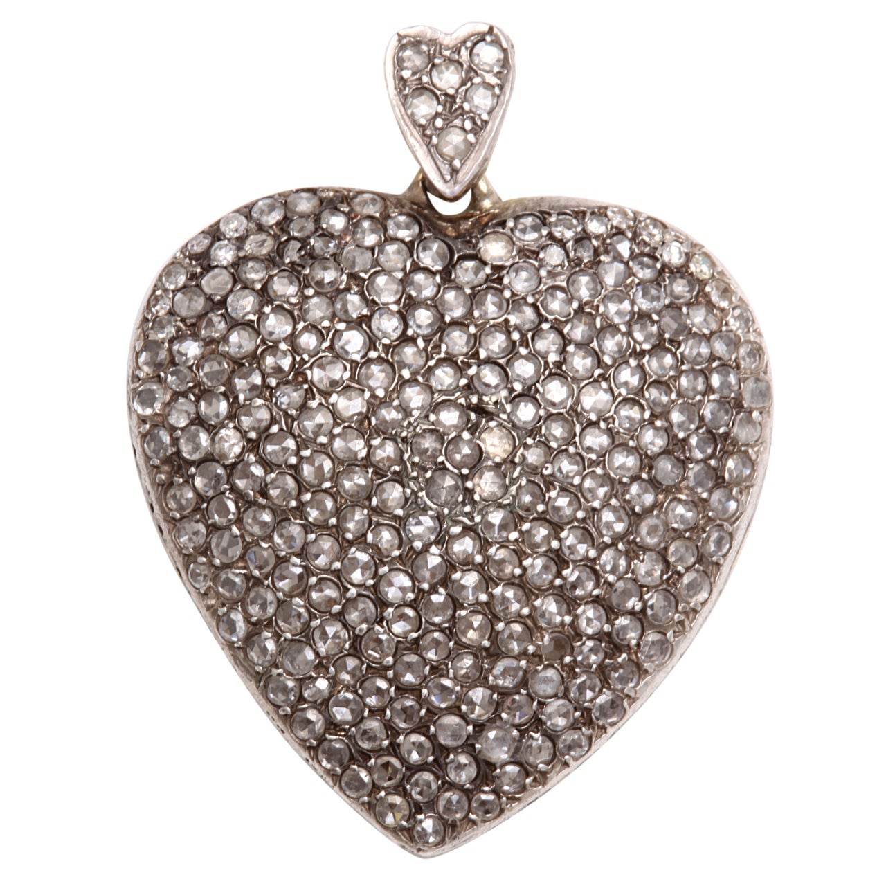Large Antique Diamond Heart Pendant For Sale