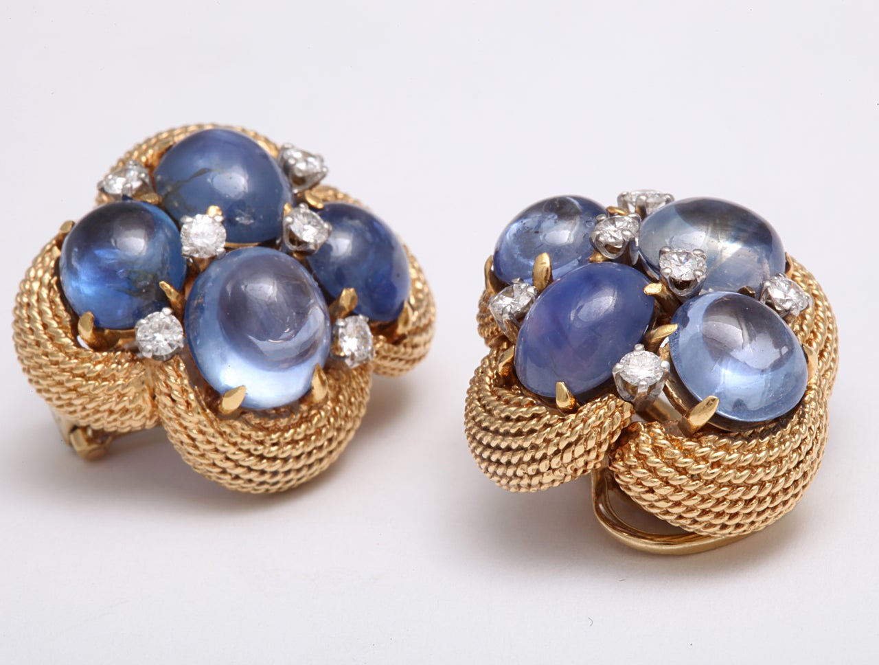 Women's David Webb Sapphire, Diamond And Gold Clip Earrings