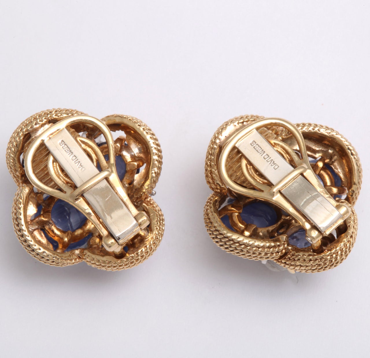 David Webb Sapphire, Diamond And Gold Clip Earrings 1