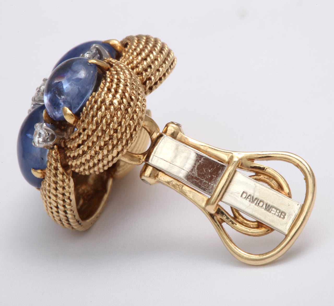 David Webb Sapphire, Diamond And Gold Clip Earrings 2