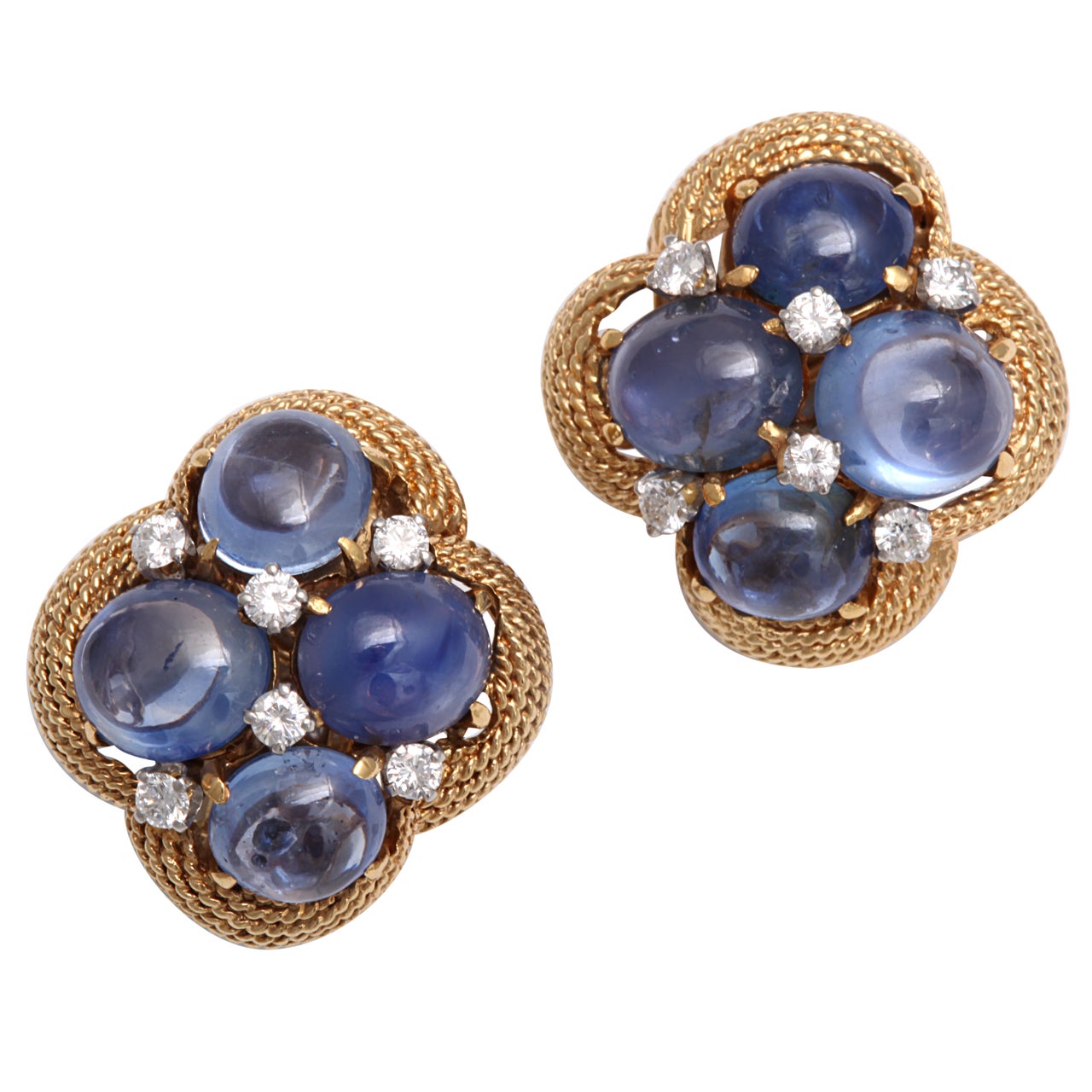 David Webb Sapphire, Diamond And Gold Clip Earrings