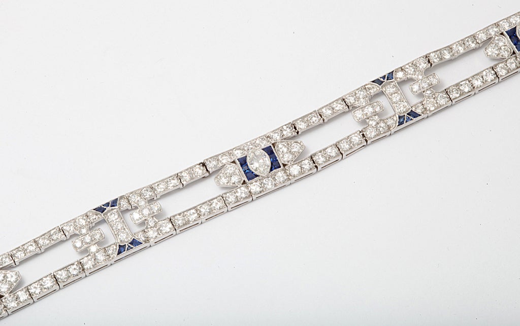 ART DECO   diamond sapphire open work flexible bracelet 1